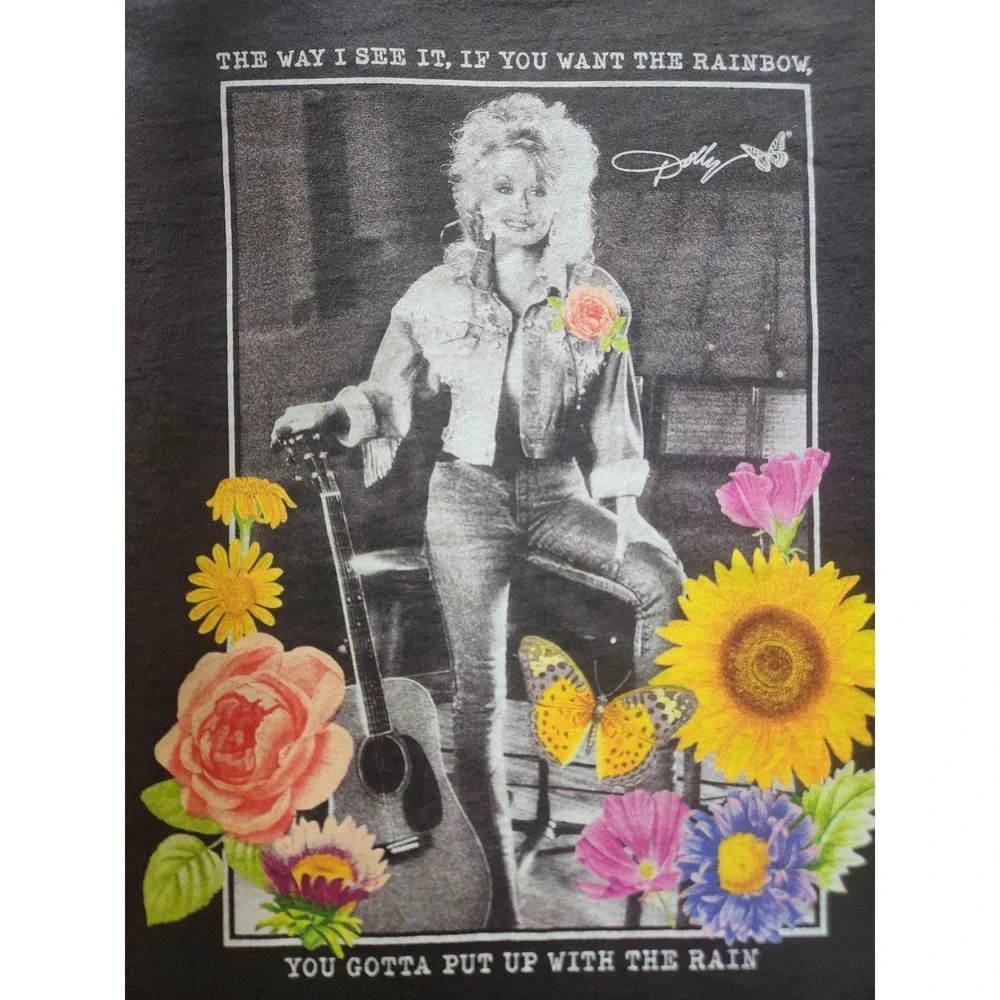 Dolly Parton Rainbow Quote Graphic T-Shirt Charcoal Black Mad Engine Womens Med - Picture 4 of 8